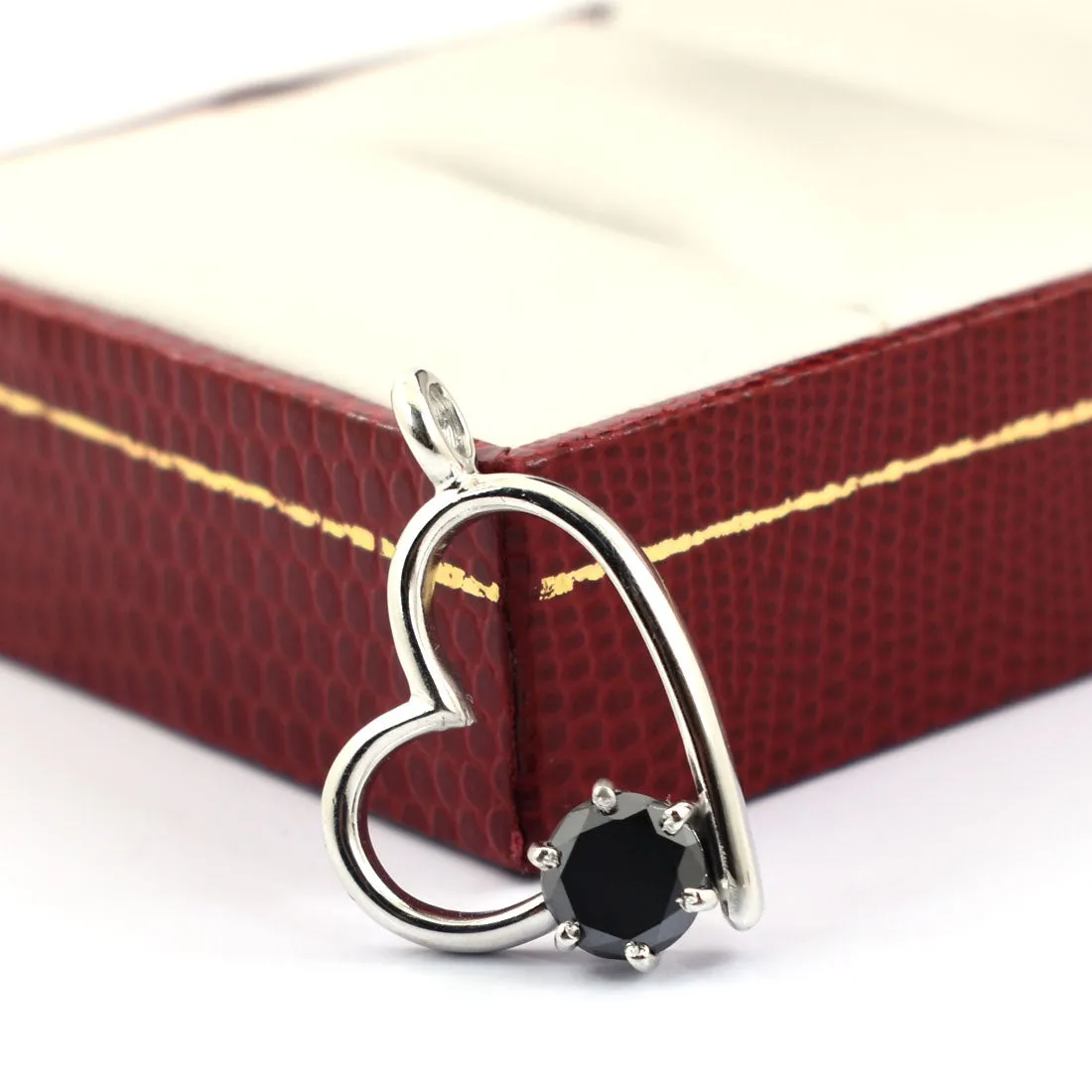 1 Ct AAA Quality Heart Shape Black Diamond Solitaire Pendant in 925vSilver- Great Design & Luster