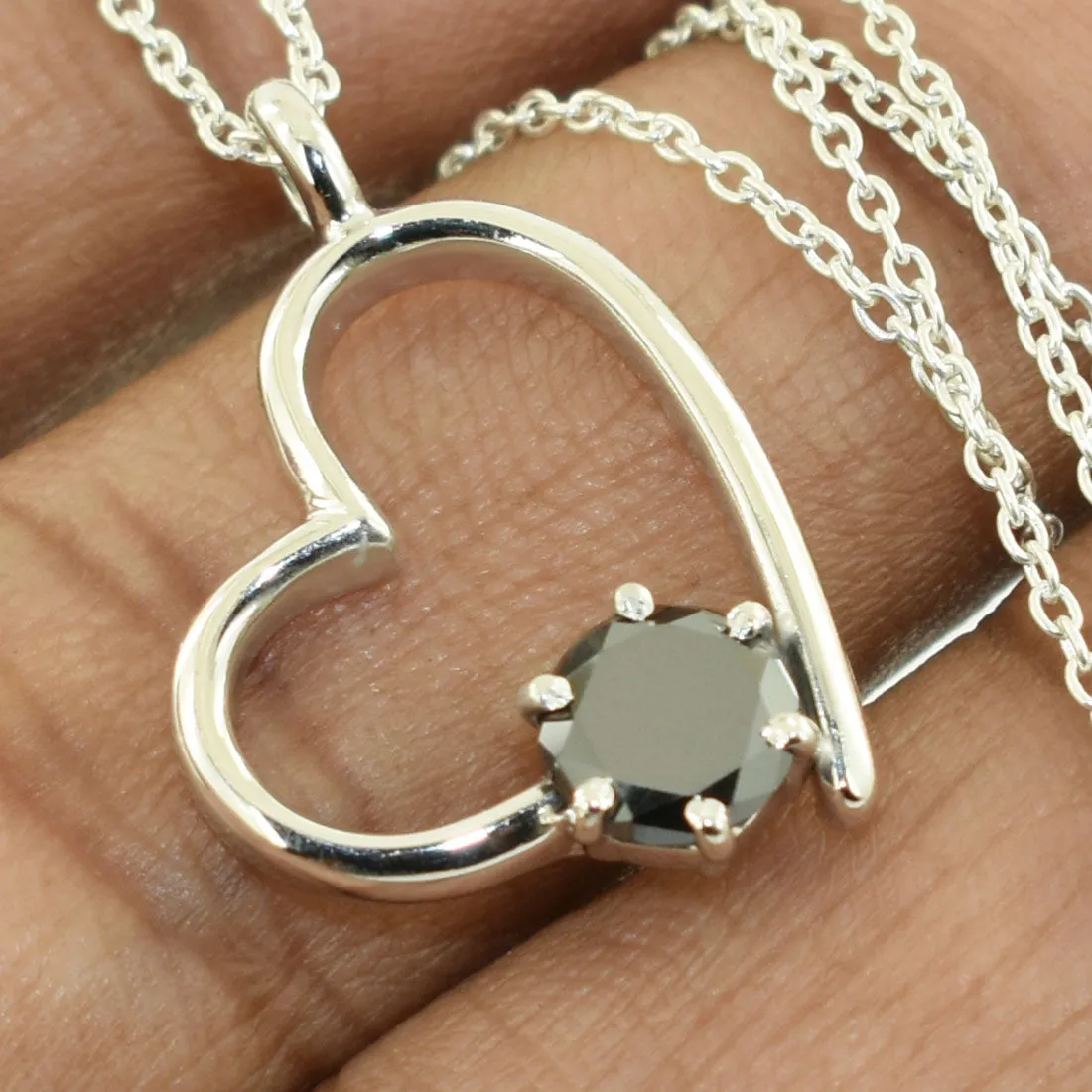 1 Ct AAA Quality Heart Shape Black Diamond Solitaire Pendant in 925vSilver- Great Design & Luster