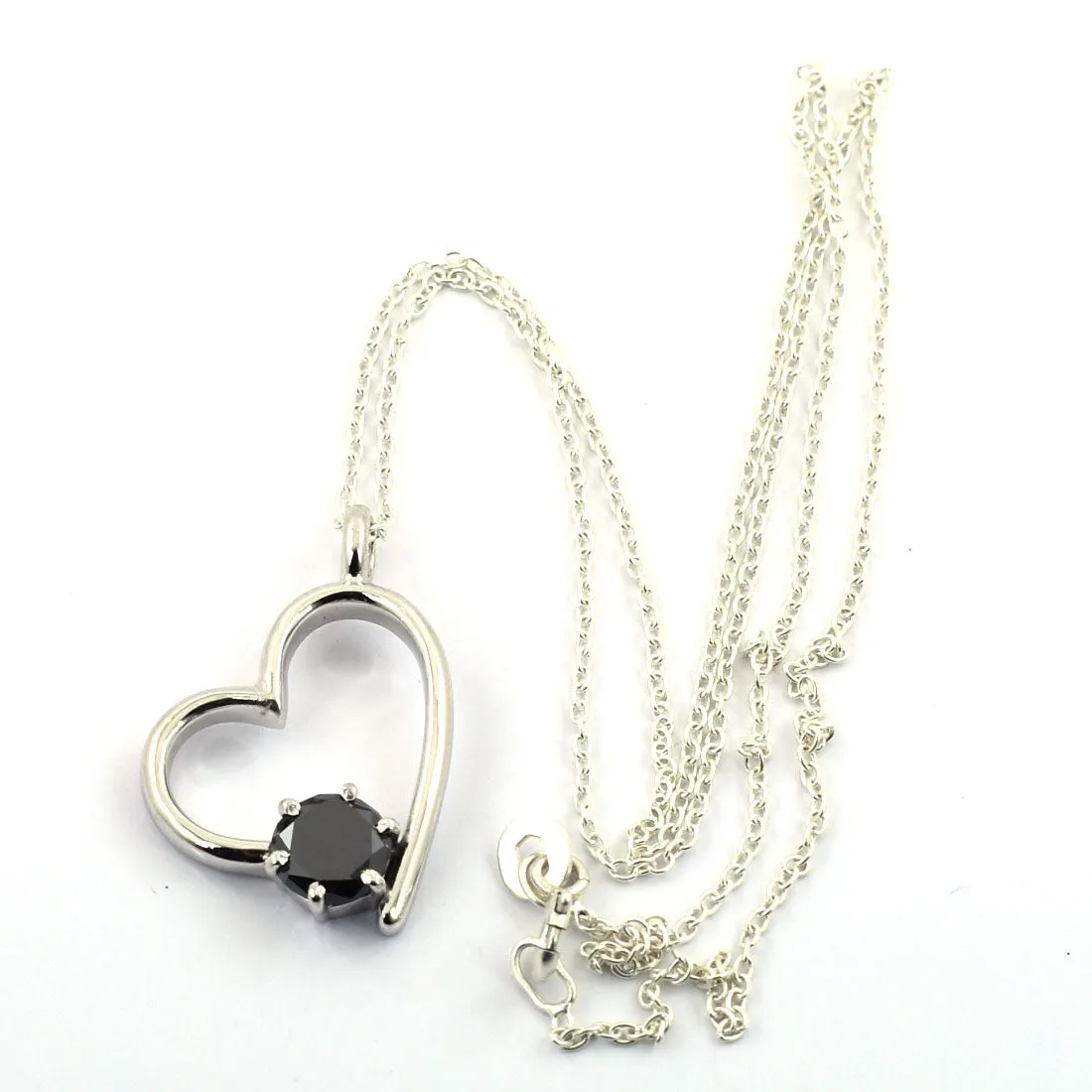 1 Ct AAA Quality Heart Shape Black Diamond Solitaire Pendant in 925vSilver- Great Design & Luster