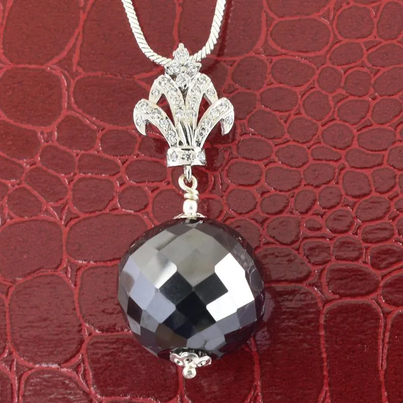 10 mm Certified Black Diamond Bead with Accents Loop Chain Necklace, New Collection & Great Shine
