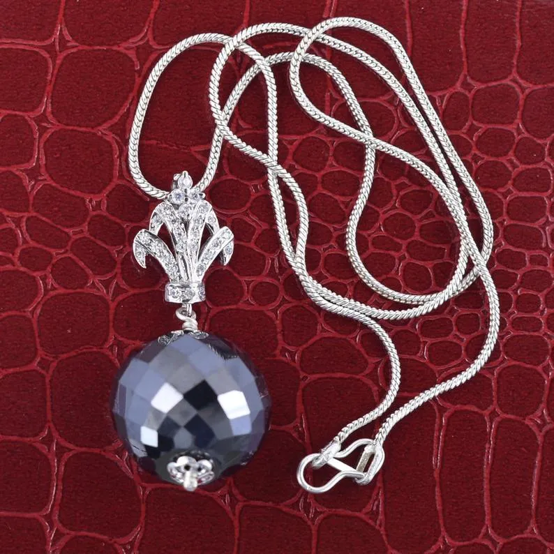 10 mm Certified Black Diamond Bead with Accents Loop Chain Necklace, New Collection & Great Shine