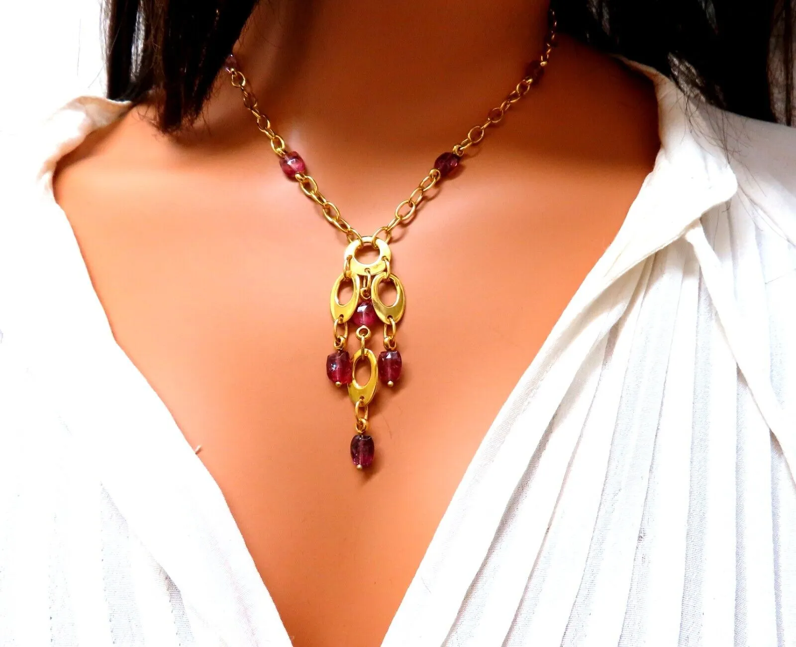 10ct Natural Tourmaline Dangle Necklace 14kt