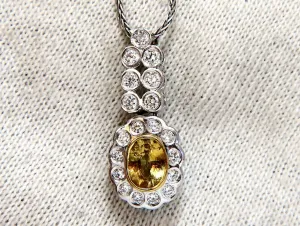 1.19ct Natural Yellow Sapphire Diamonds Dangle Pendant 14 Karat