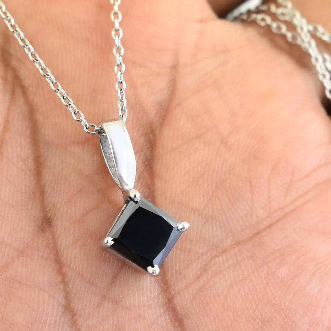 1.25 Ct Princess Shape Black Diamond Pendant In 925 Silver- Ideal Gift for Anniversary, Birthday, Christmas