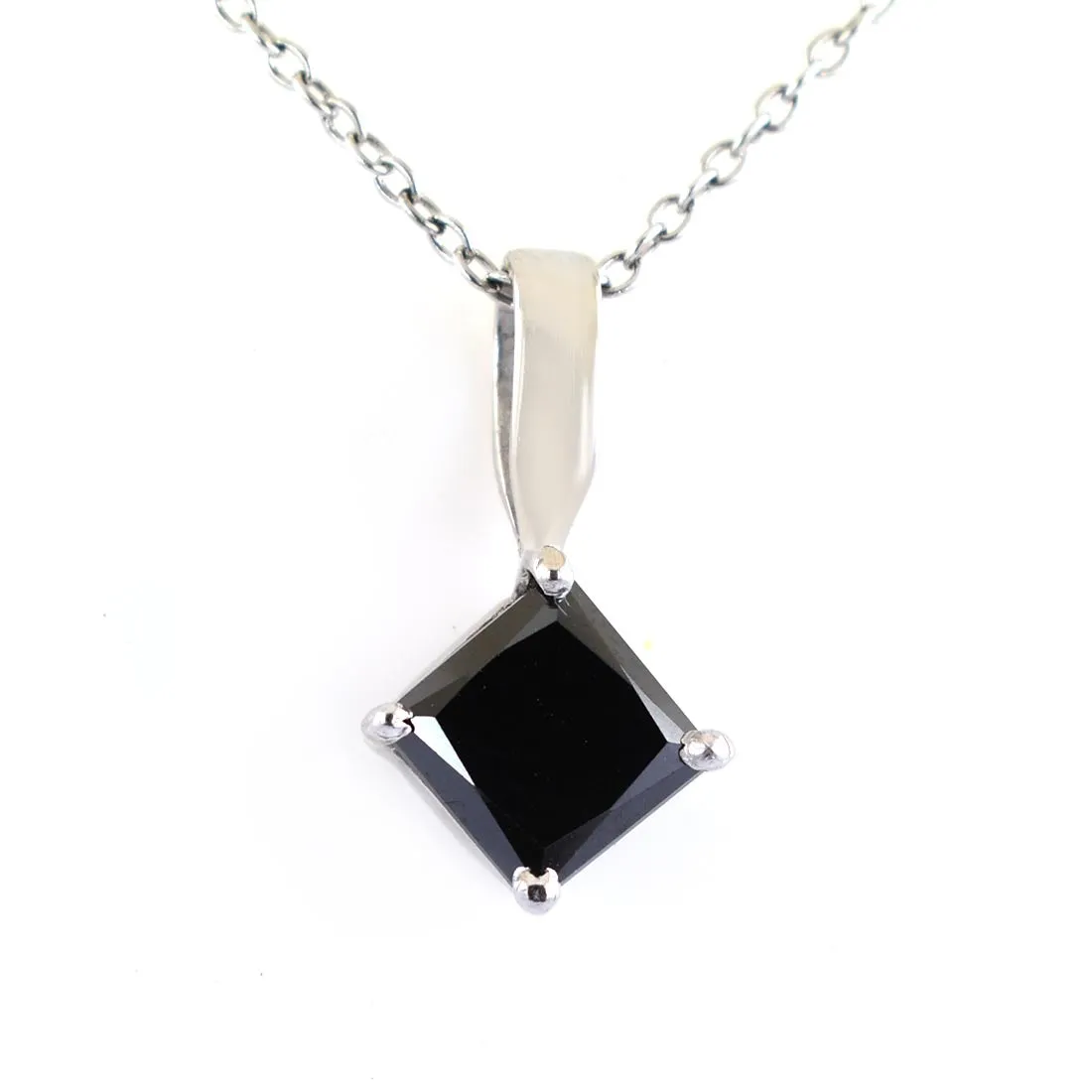 1.25 Ct Princess Shape Black Diamond Pendant In 925 Silver- Ideal Gift for Anniversary, Birthday, Christmas