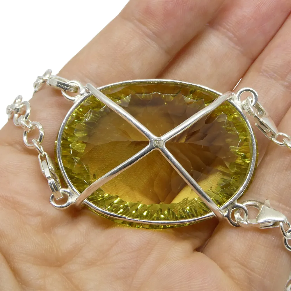 138ct Oval Yellow Phantom Citrine Body Chain Pendant set in Sterling Silver