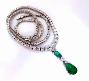 14.47ct Natural Emerald Diamonds Necklace 14kt Dangle Riviera Graduated
