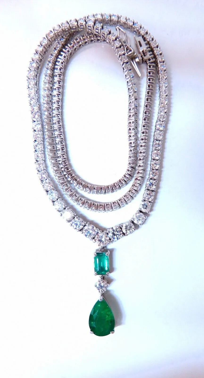 14.47ct Natural Emerald Diamonds Necklace 14kt Dangle Riviera Graduated