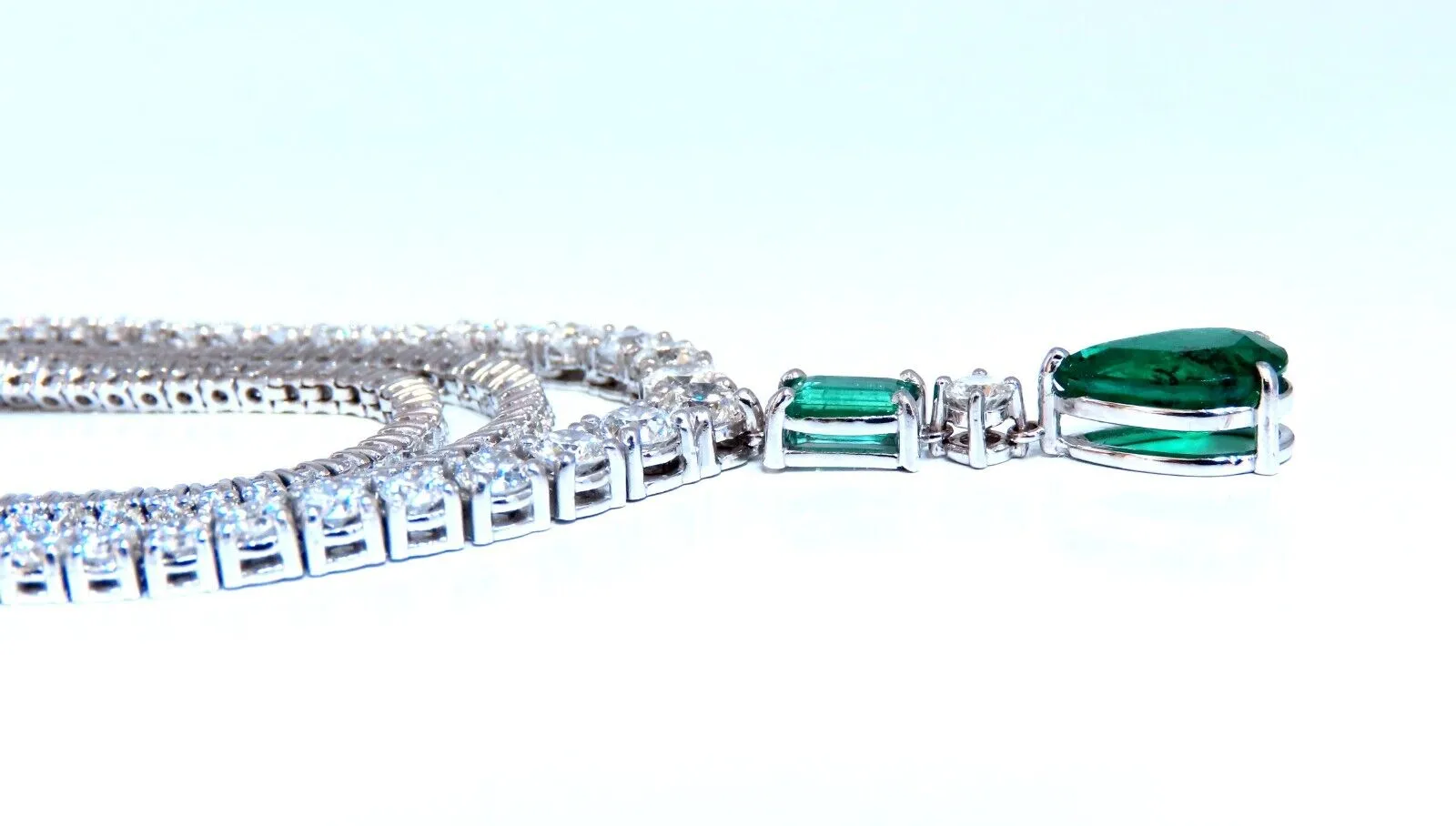 14.47ct Natural Emerald Diamonds Necklace 14kt Dangle Riviera Graduated