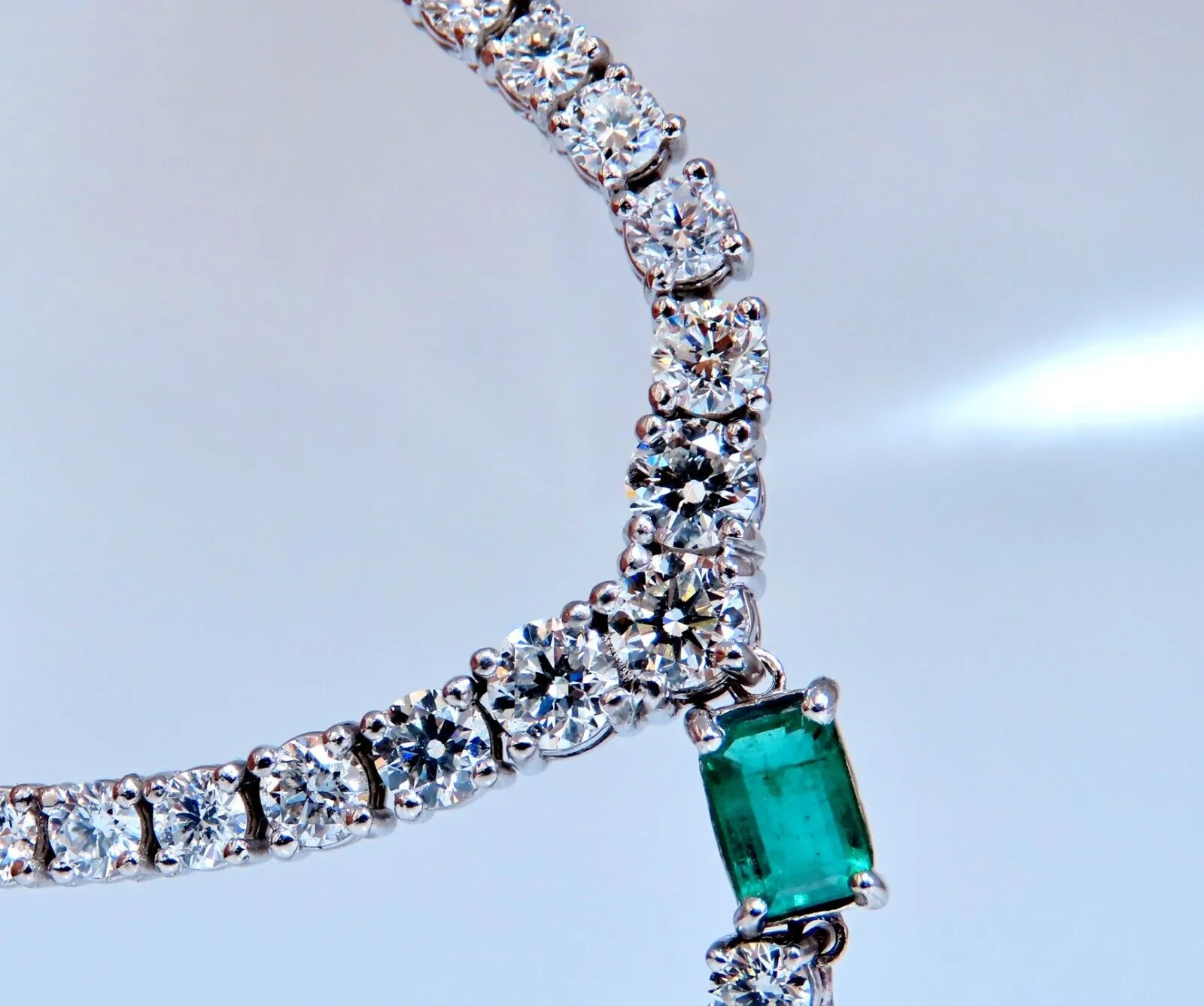14.47ct Natural Emerald Diamonds Necklace 14kt Dangle Riviera Graduated