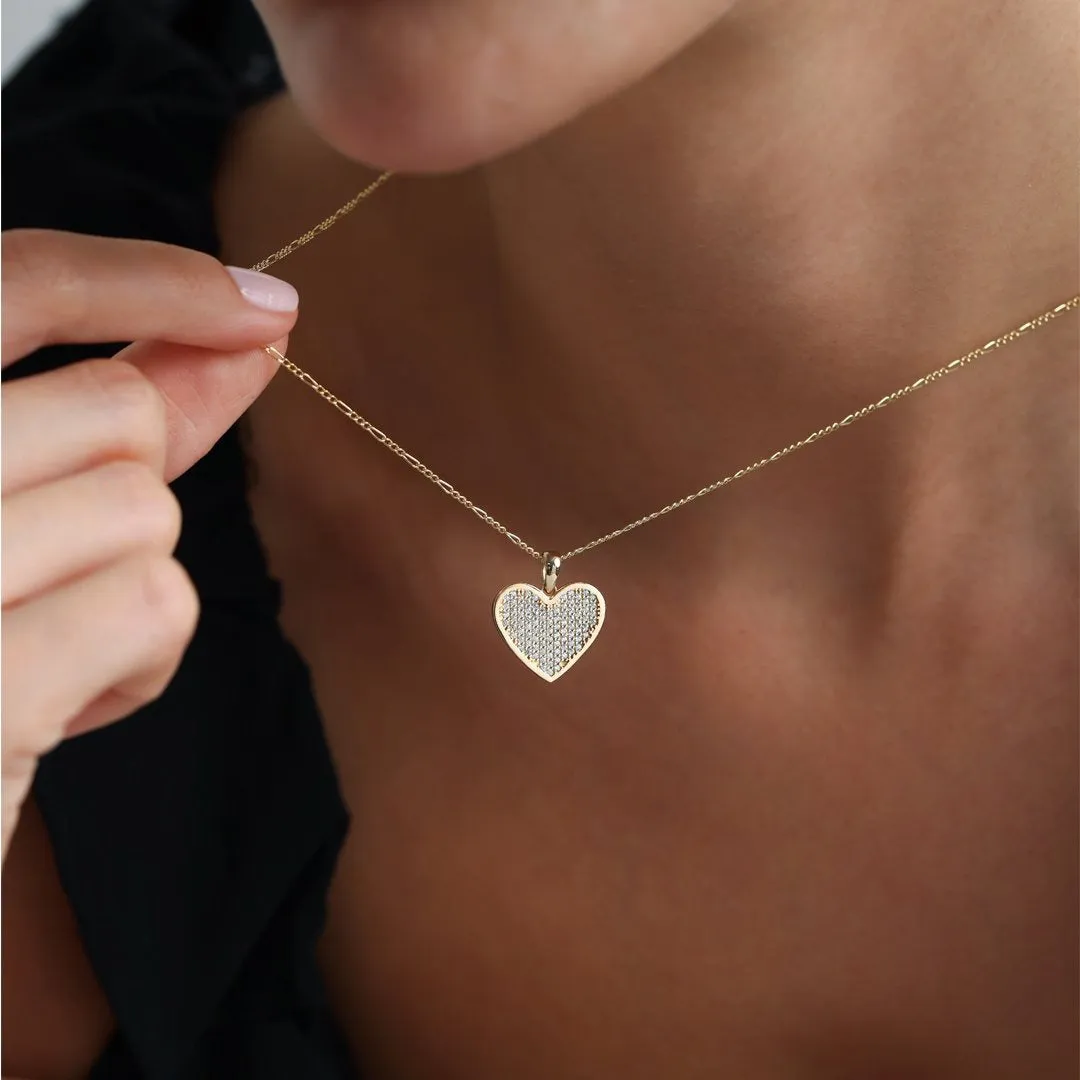14k Gold Figaro Chain Stone Heart Necklace