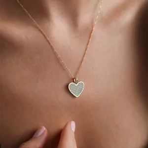 14k Gold Figaro Chain Stone Heart Necklace