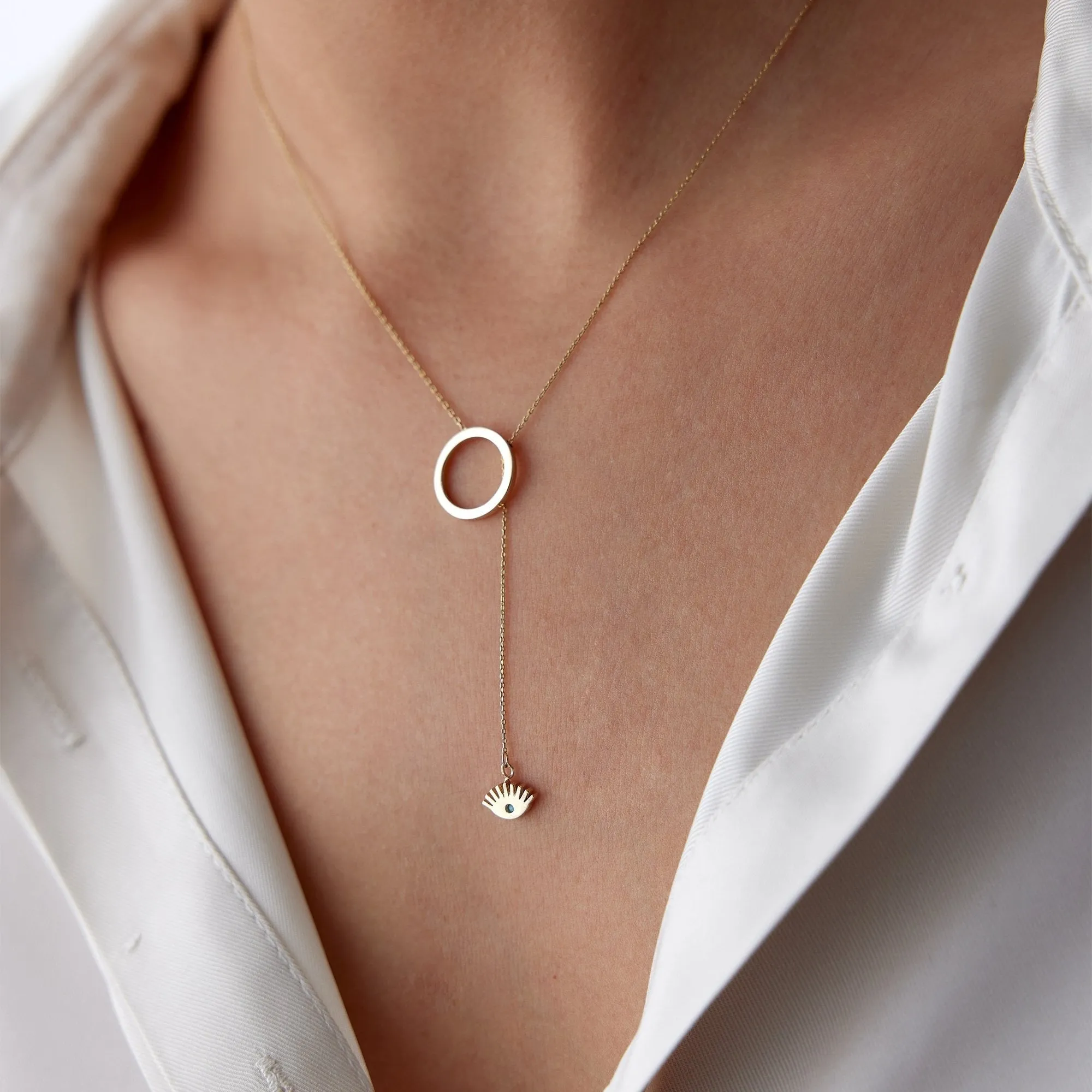 14k Gold Ring Pendant Eye Necklace