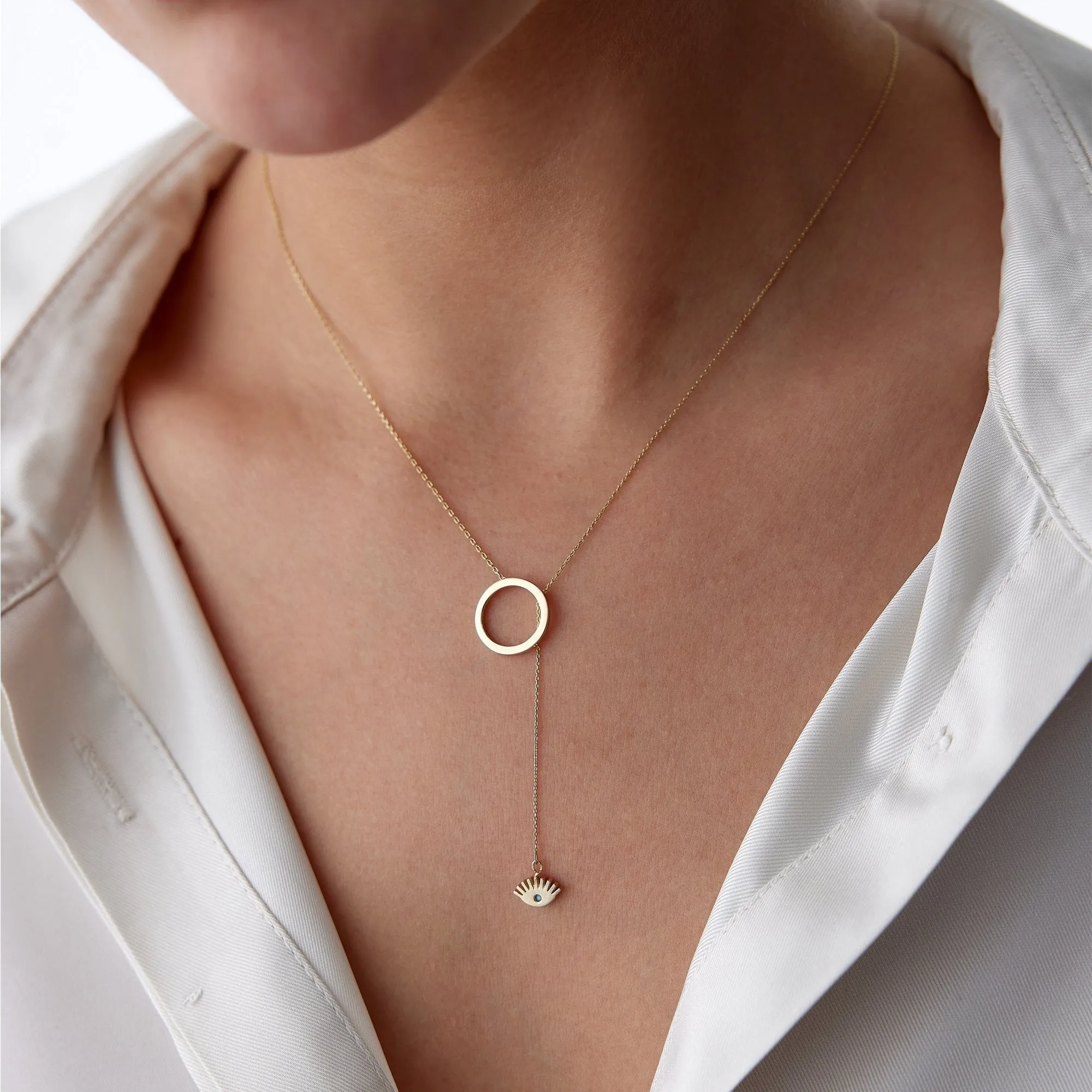 14k Gold Ring Pendant Eye Necklace