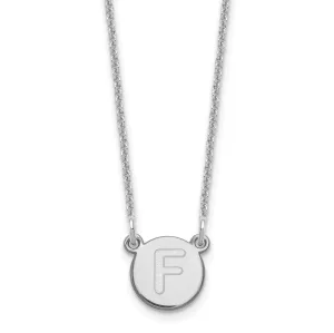 14k White Gold Tiny Circle Block Letter F Initial Pendant and Necklace