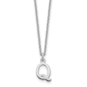 14k White Gold Tiny Cut Out Block Letter Q Initial Pendant and Necklace