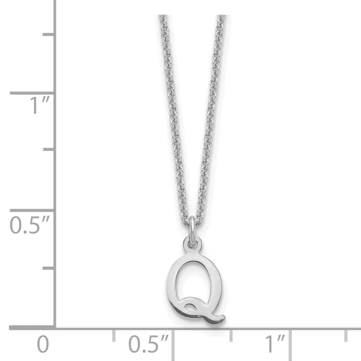 14k White Gold Tiny Cut Out Block Letter Q Initial Pendant and Necklace