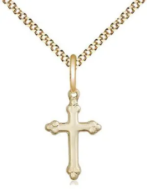 14kt Gold Filled Cross Pendant (5/8") on a 18 inch Gold Plate Light Curb Chain