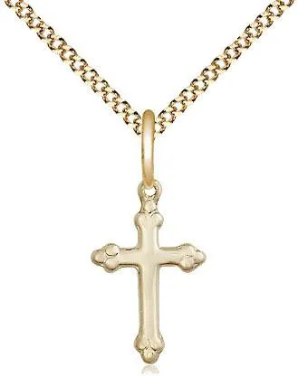 14kt Gold Filled Cross Pendant (5/8") on a 18 inch Gold Plate Light Curb Chain