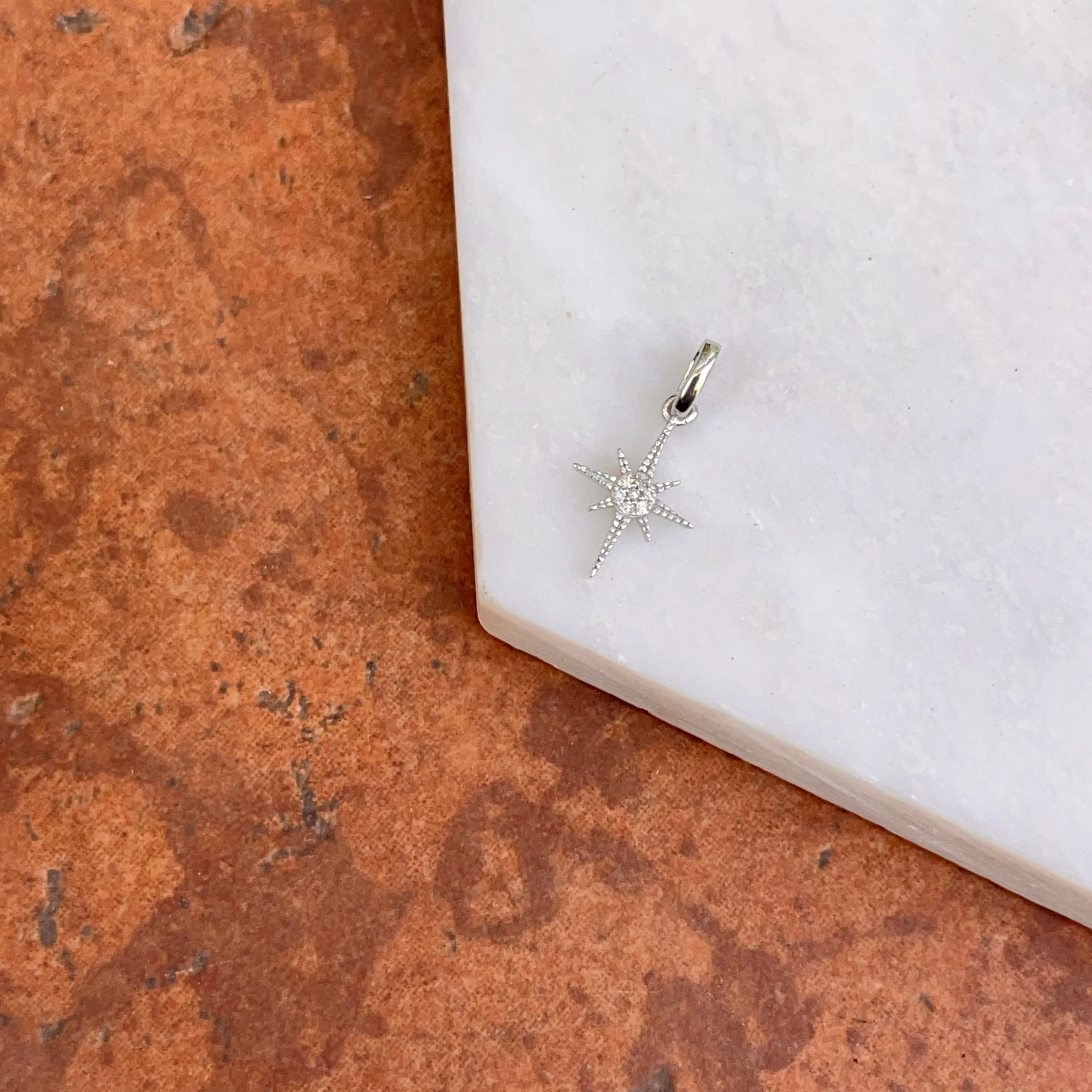14KT White Gold Diamond North Star Pendant Charm