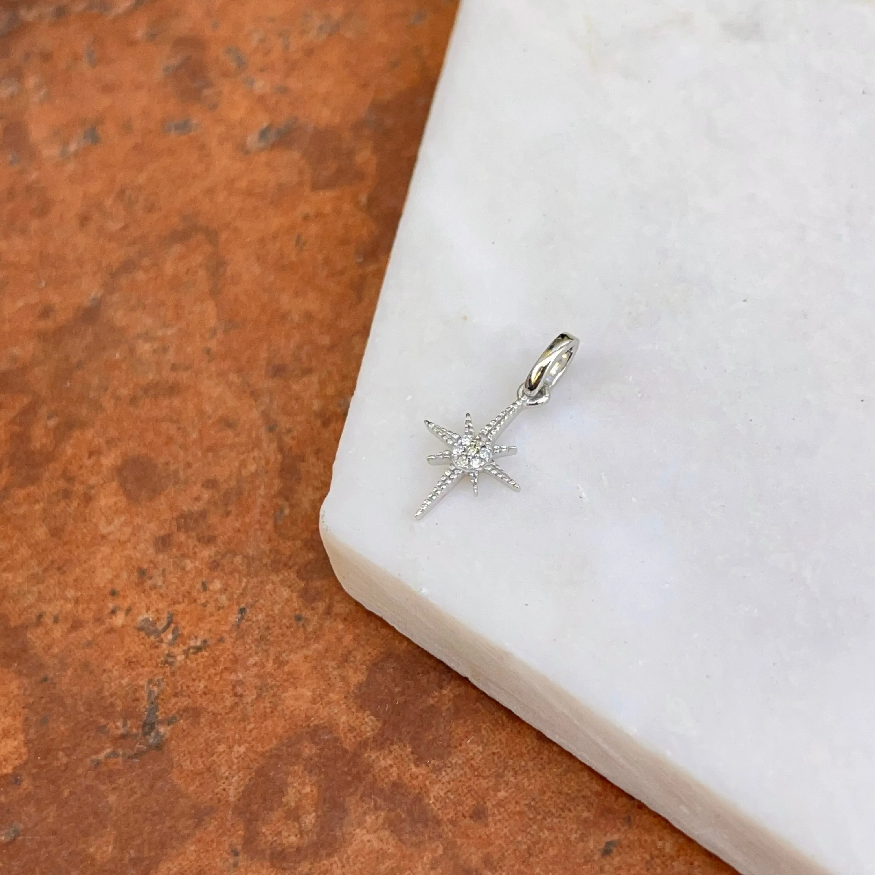 14KT White Gold Diamond North Star Pendant Charm