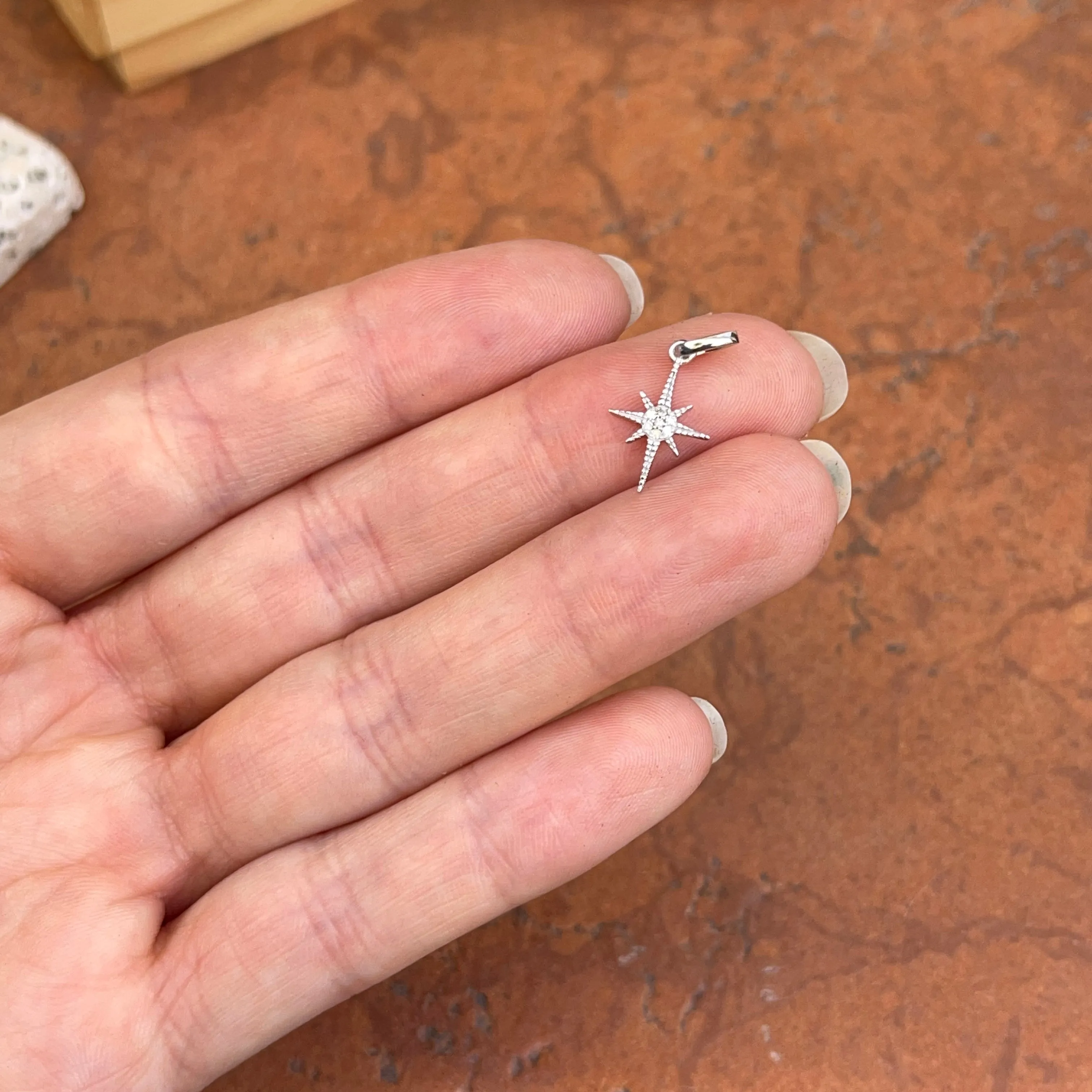 14KT White Gold Diamond North Star Pendant Charm
