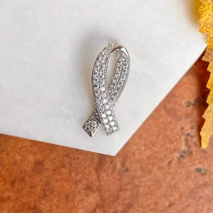 14KT White Gold Pave Diamond Breast Cancer Awareness Ribbon Pendant