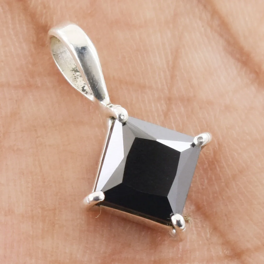 1.50 Ct Certified Princess Cut Black Diamond Solitaire Pendant in Prongs, Great Sparkle