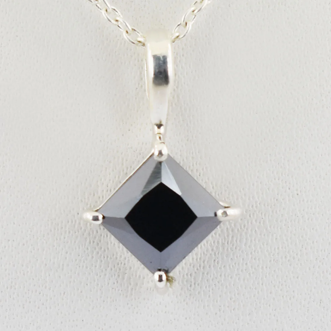 1.50 Ct Certified Princess Cut Black Diamond Solitaire Pendant in Prongs, Great Sparkle