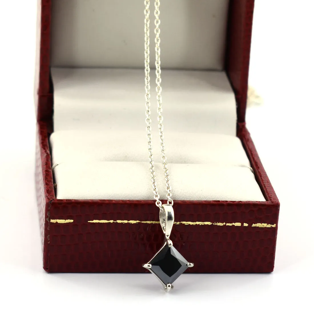 1.50 Ct Certified Princess Cut Black Diamond Solitaire Pendant in Prongs, Great Sparkle