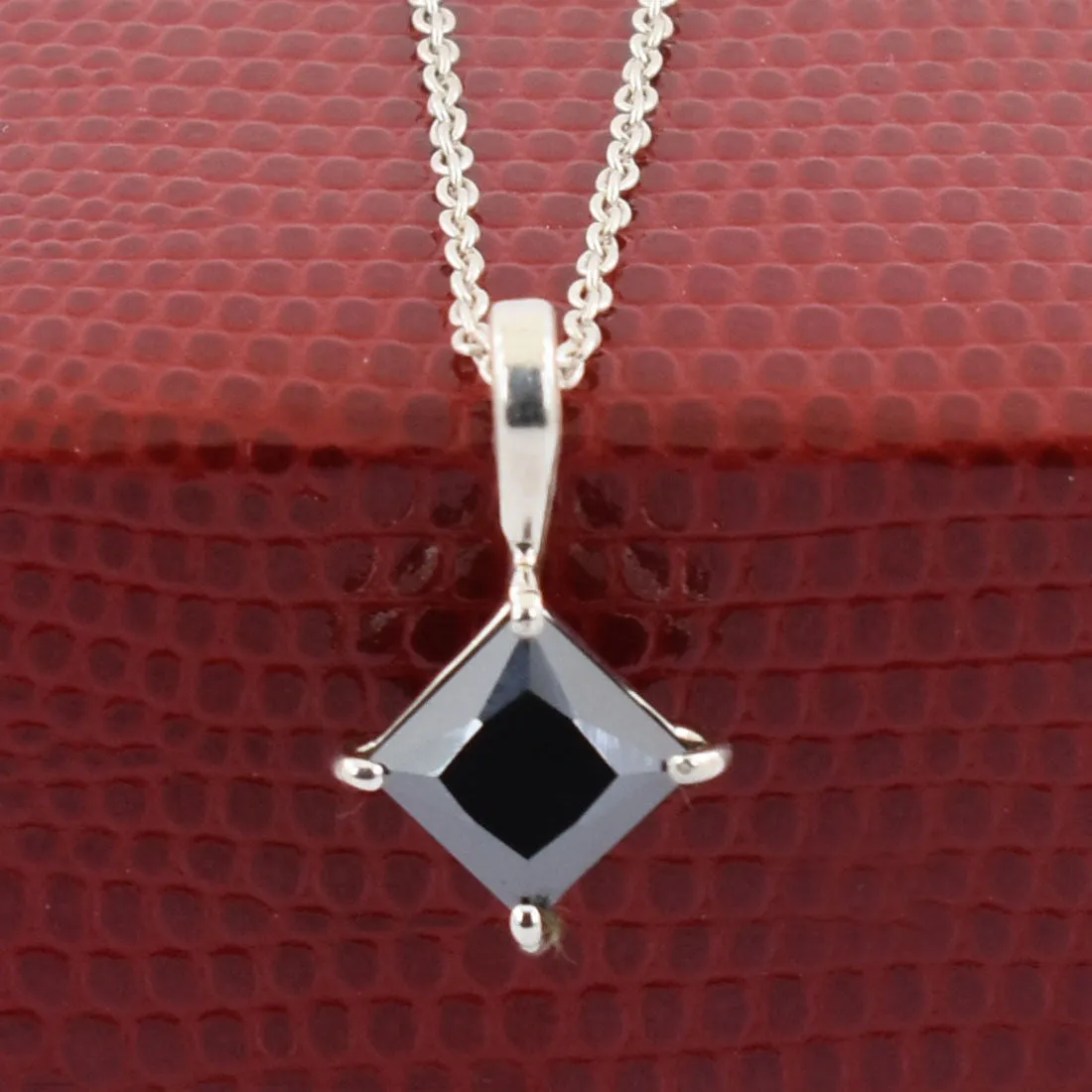 1.50 Ct Certified Princess Cut Black Diamond Solitaire Pendant in Prongs, Great Sparkle