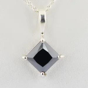 1.50 Ct Certified Princess Cut Black Diamond Solitaire Pendant in Prongs, Great Sparkle