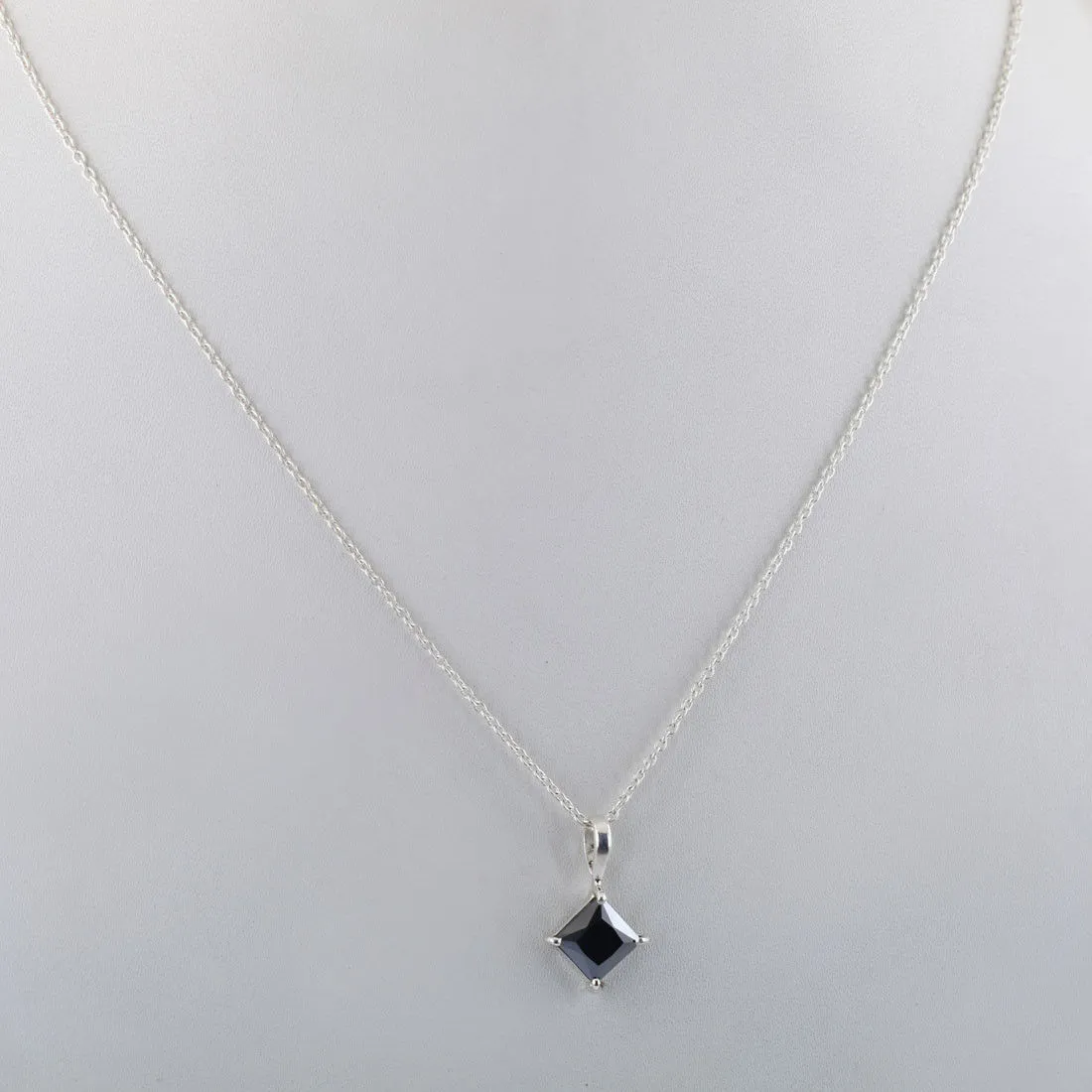 1.50 Ct Certified Princess Cut Black Diamond Solitaire Pendant in Prongs, Great Sparkle