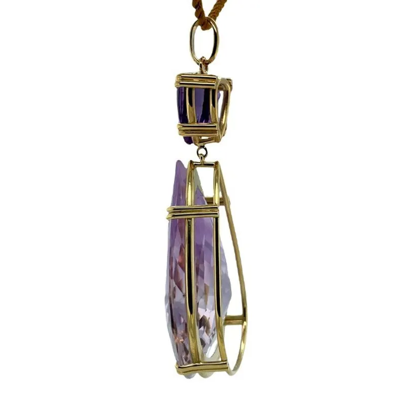 151 Carat Pear Shaped Rose De France Amethyst Pendant in Yellow Gold