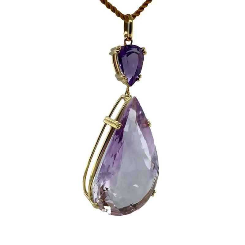 151 Carat Pear Shaped Rose De France Amethyst Pendant in Yellow Gold