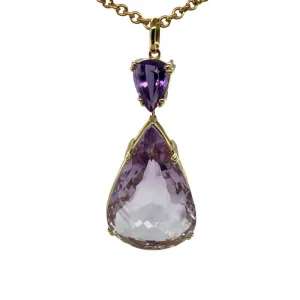 151 Carat Pear Shaped Rose De France Amethyst Pendant in Yellow Gold