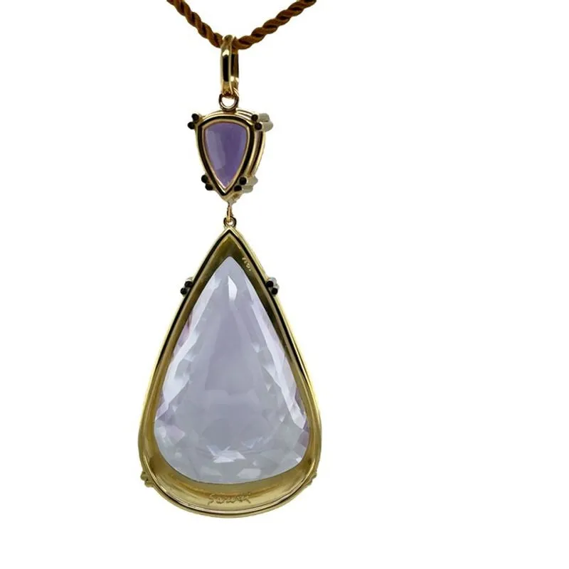 151 Carat Pear Shaped Rose De France Amethyst Pendant in Yellow Gold
