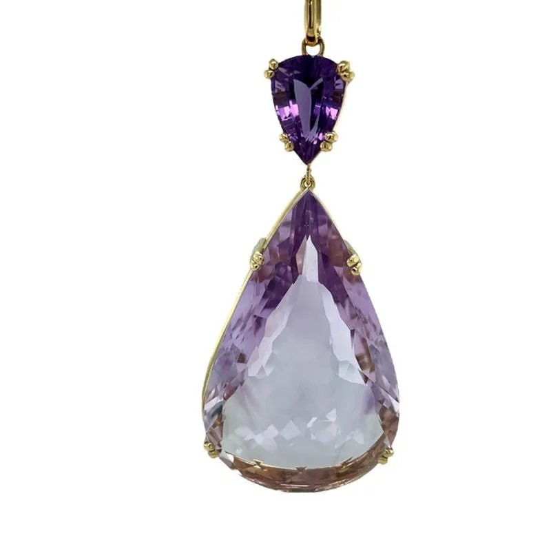 151 Carat Pear Shaped Rose De France Amethyst Pendant in Yellow Gold