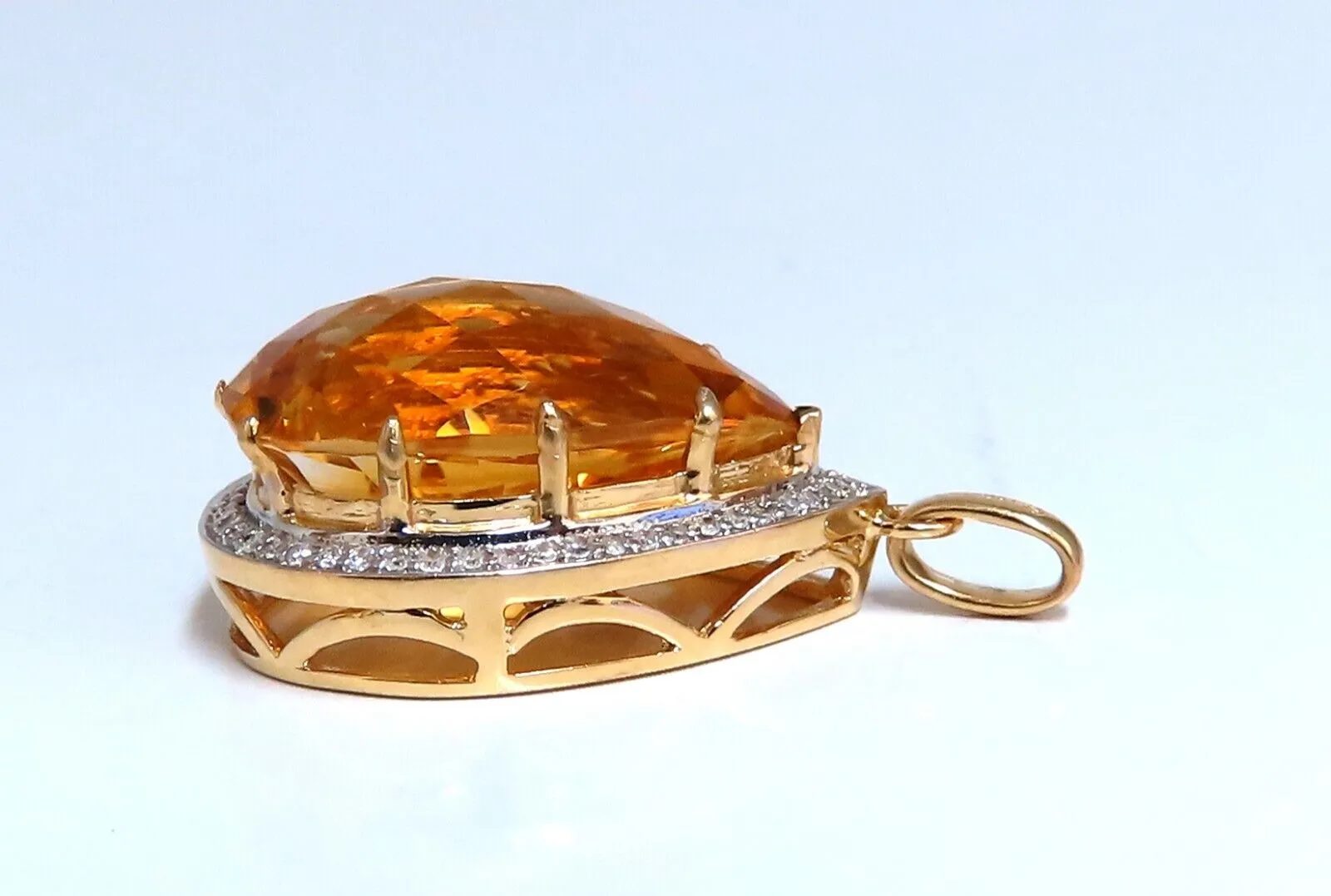 16ct Natural Pear Citrine Diamond Pendant 14kt