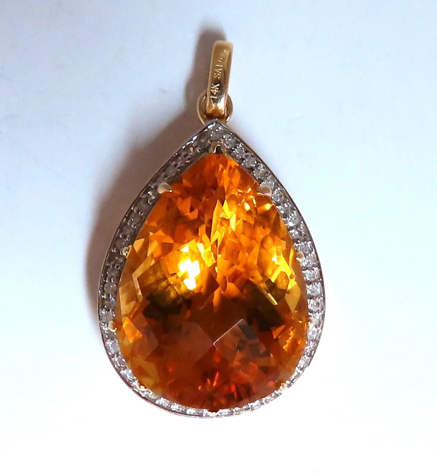 16ct Natural Pear Citrine Diamond Pendant 14kt