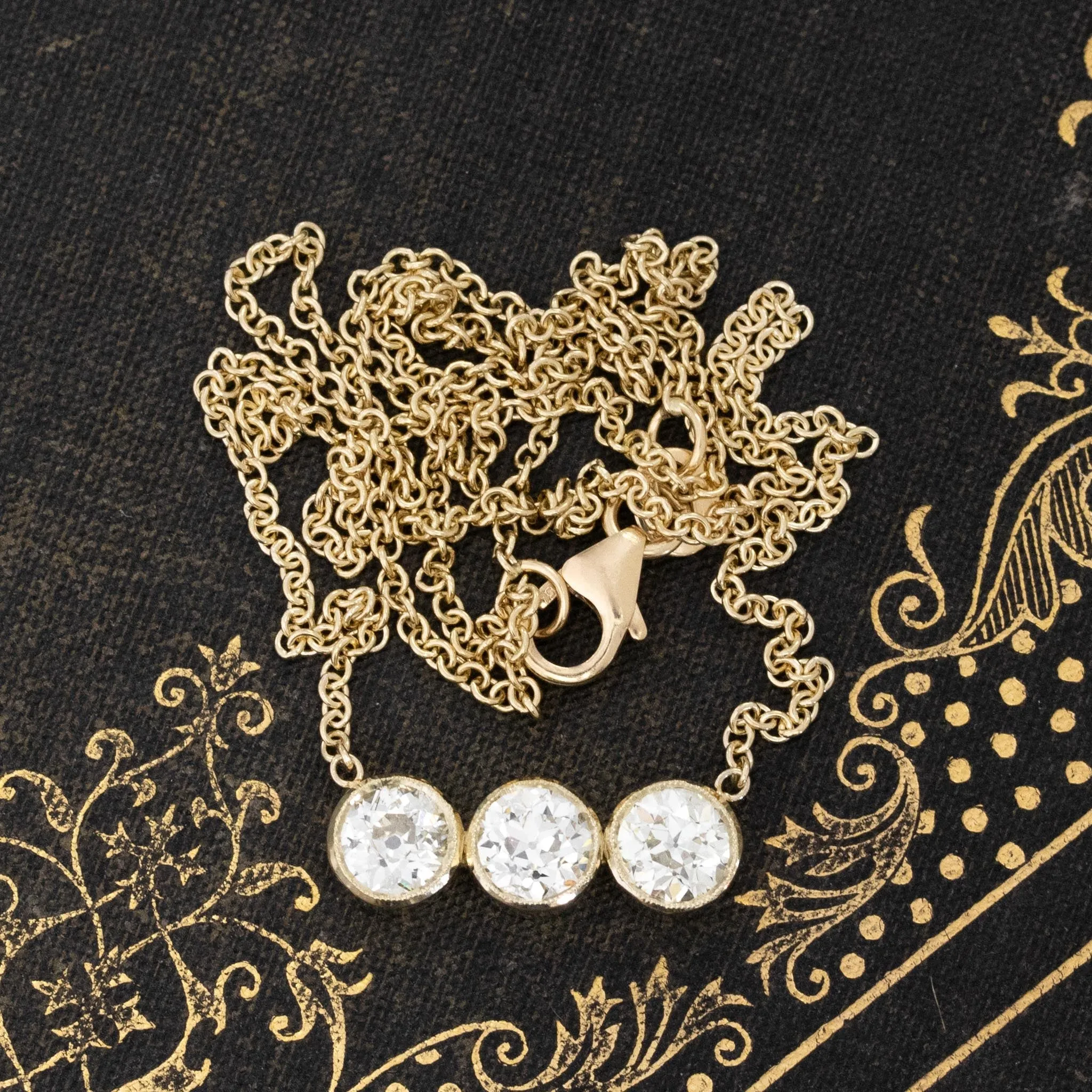 1.74ctw Old European Cut Diamond Trilogy Bezel Pendant