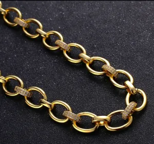 18k Gold-Filled Chunky Rolo Cable & Pave Crystal Gold Chain Necklace