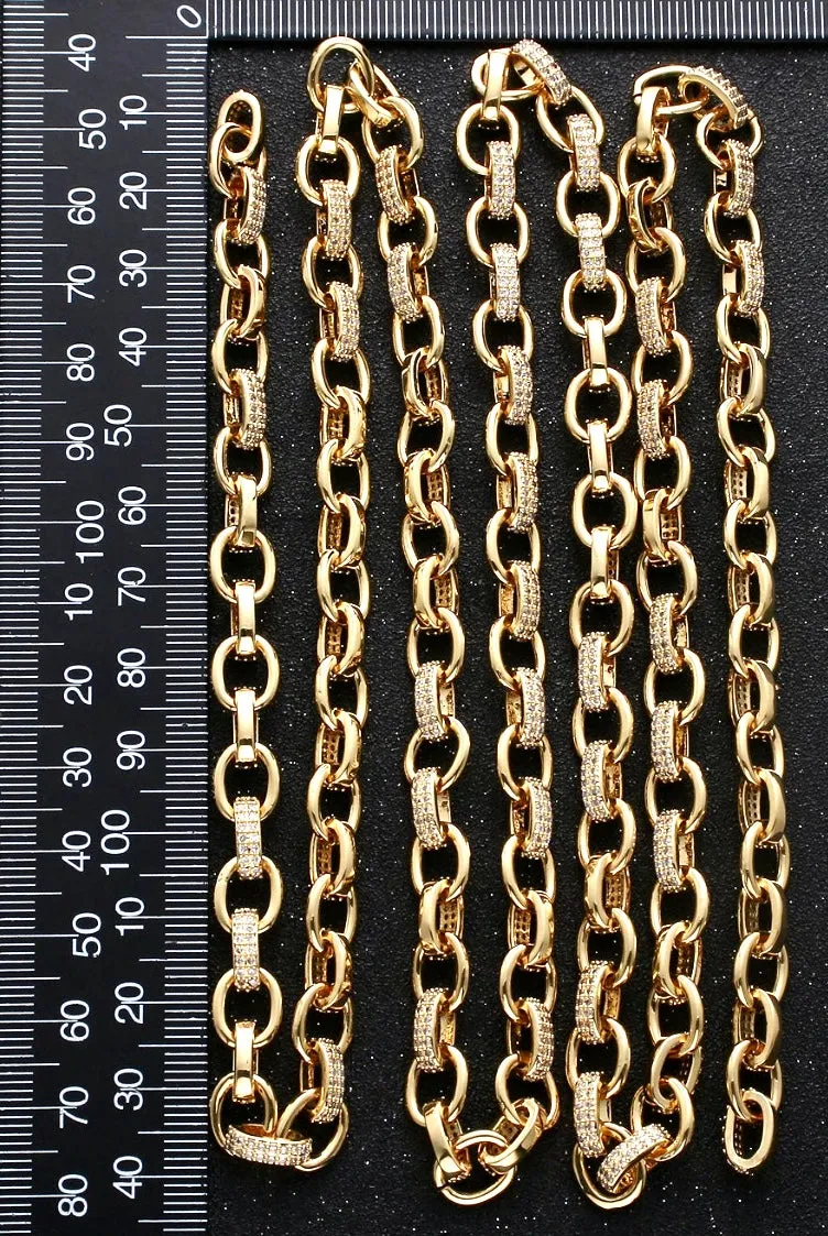 18k Gold-Filled Chunky Rolo Cable & Pave Crystal Gold Chain Necklace