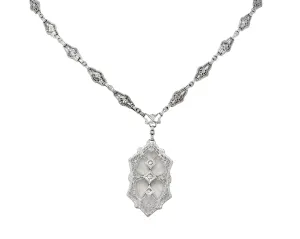 1920's Art Deco Camphor Glass Diamond 14 Karat White Gold Drop Necklace