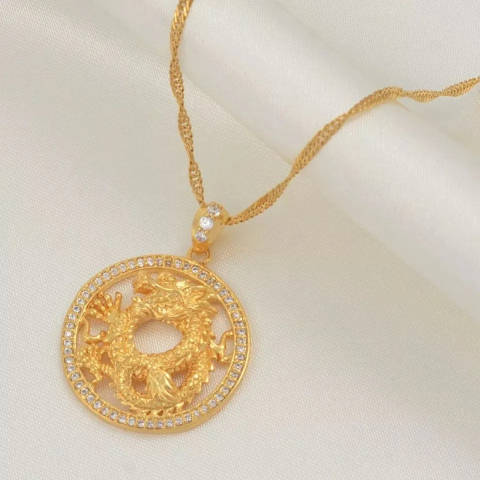 2 piece SET Dragon necklace , 18k gold plated dragon pendant , dragon charm , dragon jewelry ,fantasy necklace men