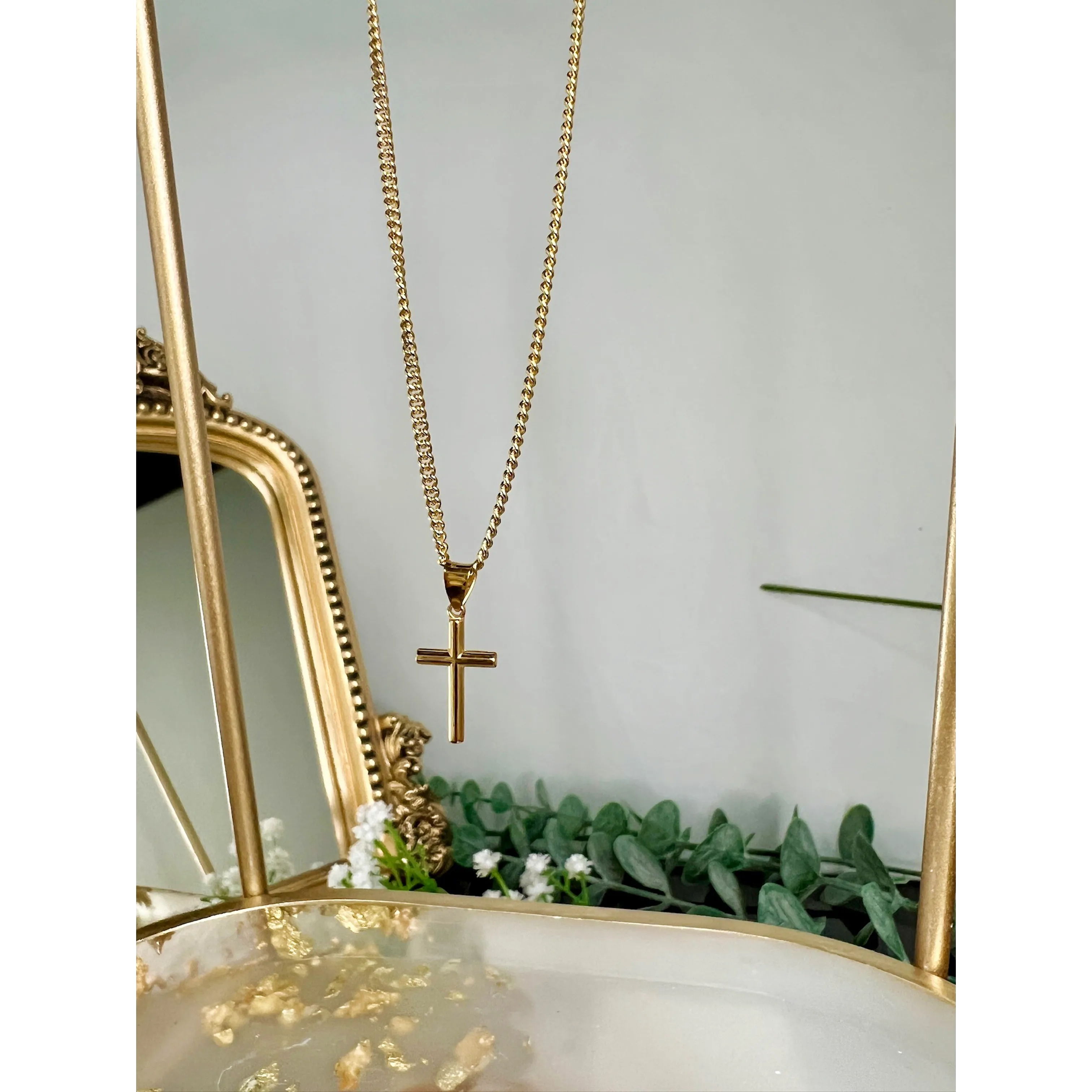 24K Gold Vermeil Dainty Cross Necklace on 18" Chain