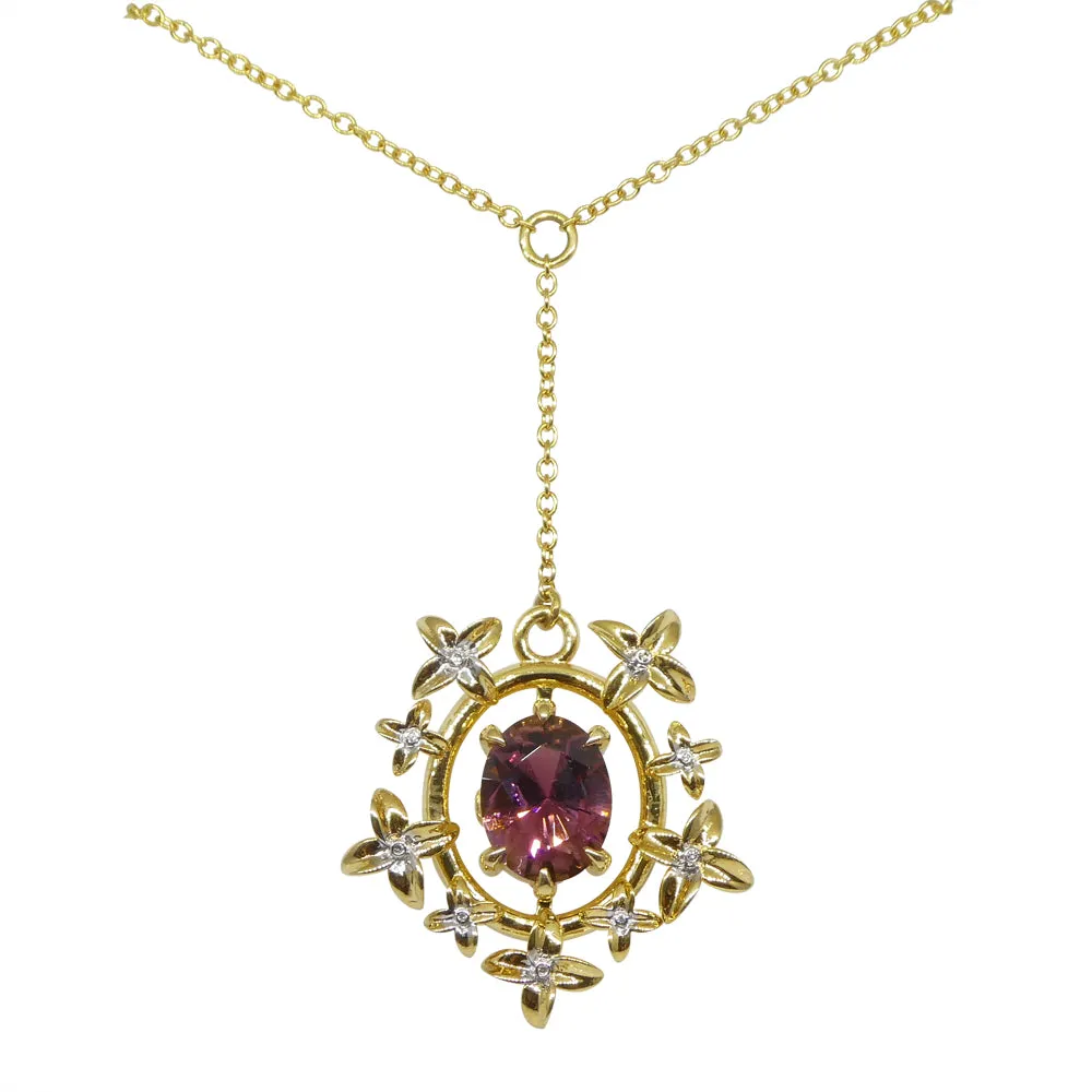 2.91ct Pink Tourmaline, Diamond Pendant set in 14k Yellow Gold, designed by Bella Jang