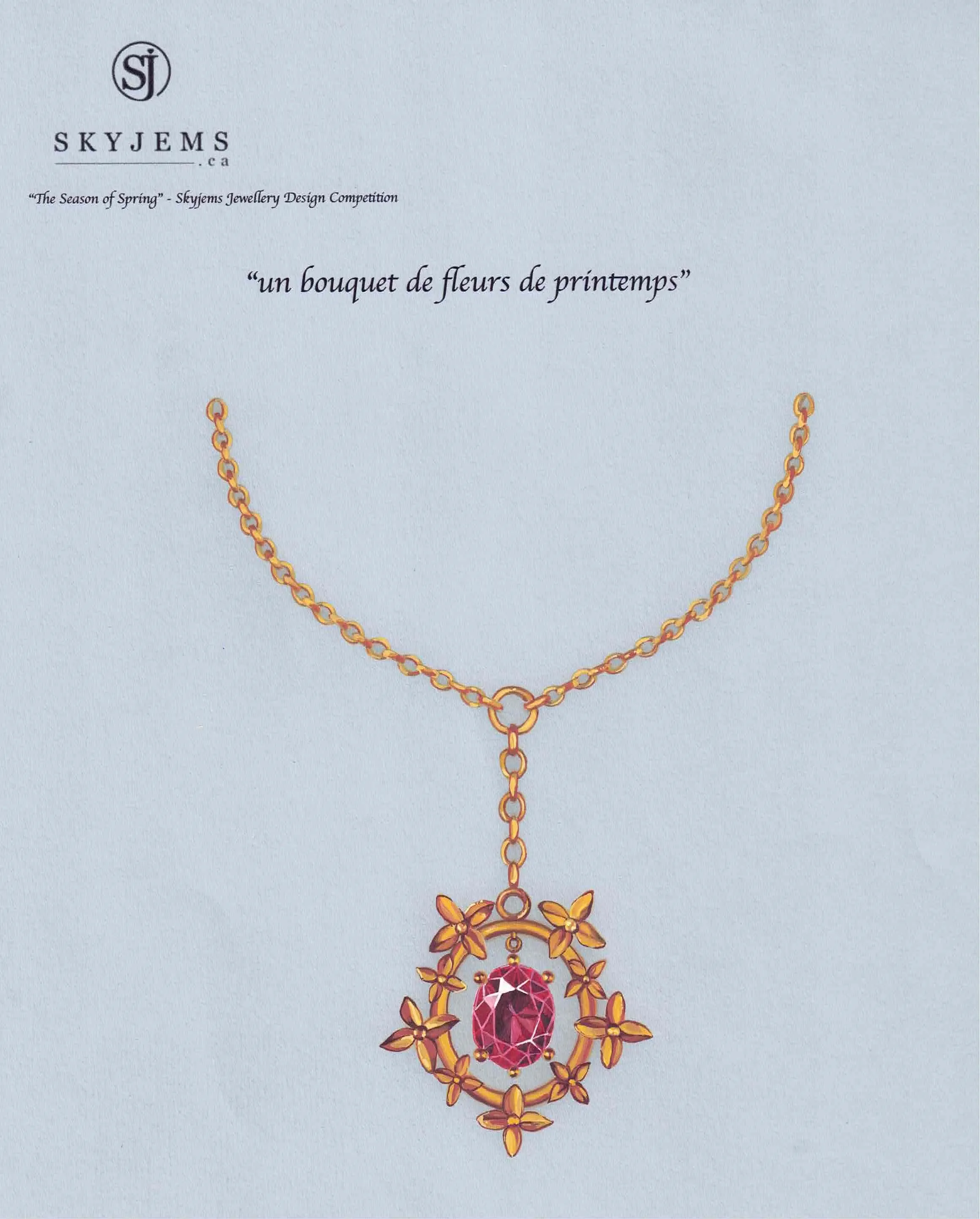 2.91ct Pink Tourmaline, Diamond Pendant set in 14k Yellow Gold, designed by Bella Jang