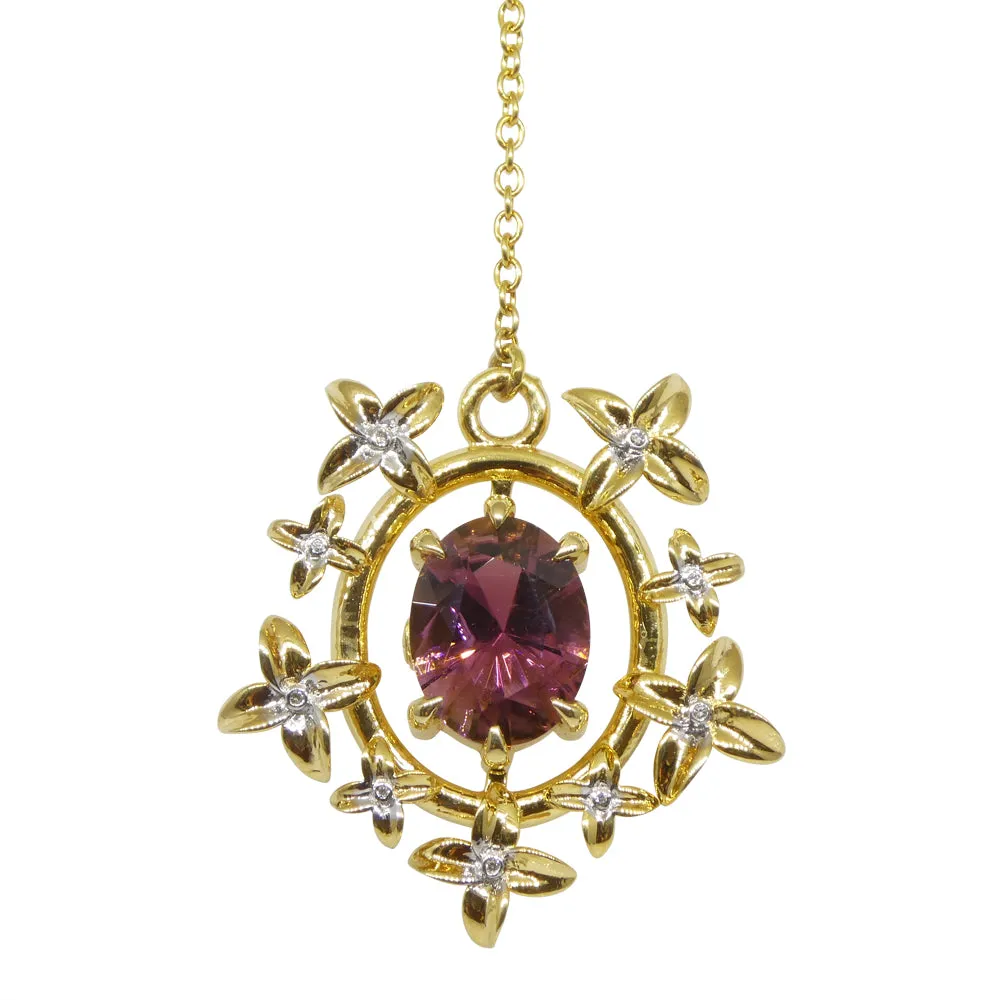 2.91ct Pink Tourmaline, Diamond Pendant set in 14k Yellow Gold, designed by Bella Jang