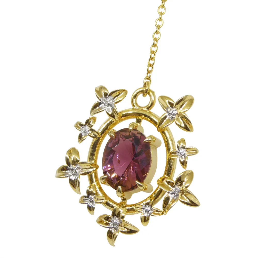 2.91ct Pink Tourmaline, Diamond Pendant set in 14k Yellow Gold, designed by Bella Jang